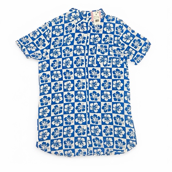 Ascot & Hart Checkered Hibiscus Print Shirt Dress - Picture 2 of 5